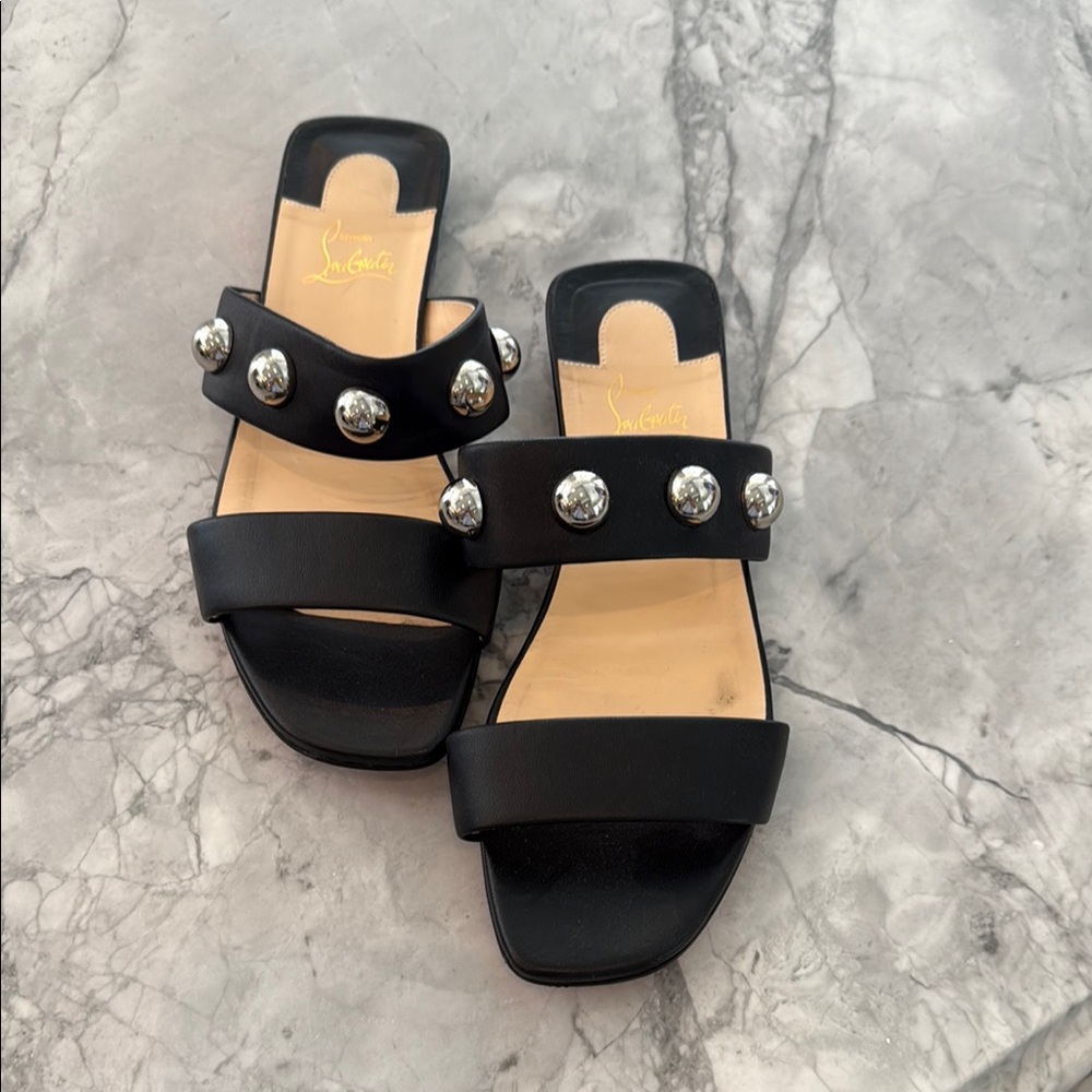 Christian Louboutin Black Sandals with Silver Studs